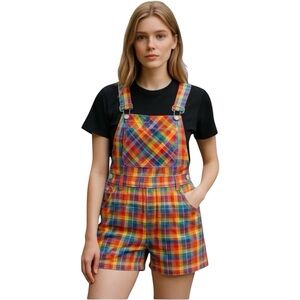 WeWoreWhat Rainbow Plaid Overall Shorts NWT Size Small | LGBTQ Pride Romper